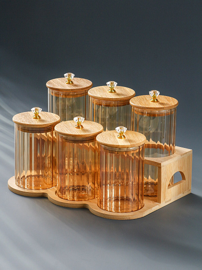 Банка для сыпучих продуктов, стекло, с крышкой, 0.5 л 3 шт, 0.7 л 3 шт, Barouge, BC-007(SET)