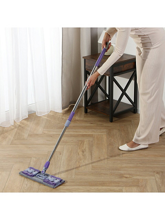 Швабра со сменными салфетками микрофибра, 120х35х12 см, телескопическая ручка, фиолетовая, A260089