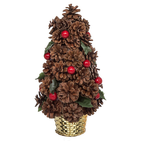 Елка новогодняя настольная, 23 см, ель, коричневая, с украшением, SYHHB-031962