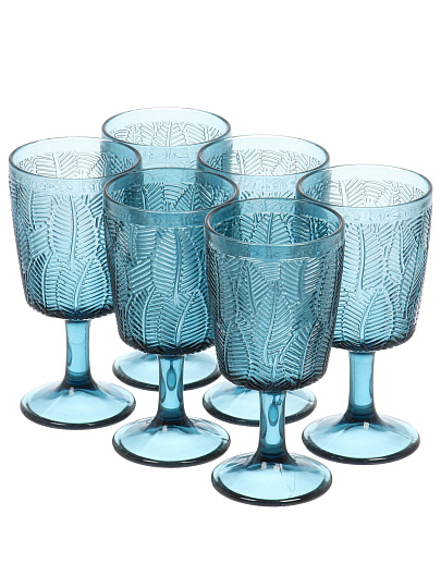 Бокал для вина, 330 мл, стекло, 6 шт, Листья, синие, B060606