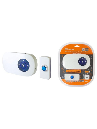 Звонок дверной беспроводной, на батарейках, кнопка IP 44, 3 х 1.5 В, АА, TDM Electric, ЗББ-11/6-МP3, SQ1901-0034