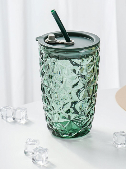 Стакан 400 мл, стекло, Лед, с трубочкой, B060527