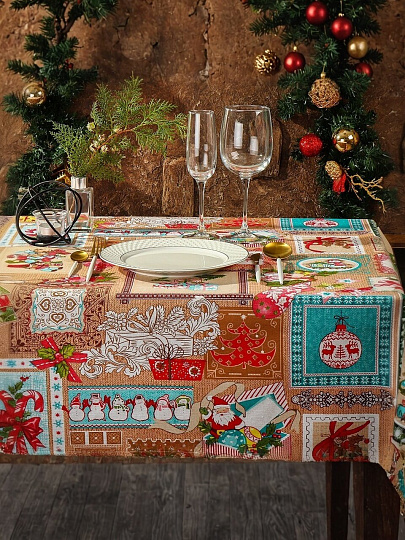 Скатерть кухонная 150х150 см, 100% хлопок, рогожка, 160 г/м2, Новогодние мотивы, ТХбК35045-1/150