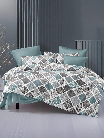 Постельное белье евро, простыня 220х240 см, 2 наволочки 70х70 см, 2 наволочки 50х70 см, пододеяльник 200х220 см, Silvano, поплин, Геометрия 31/007-PCE/SLV