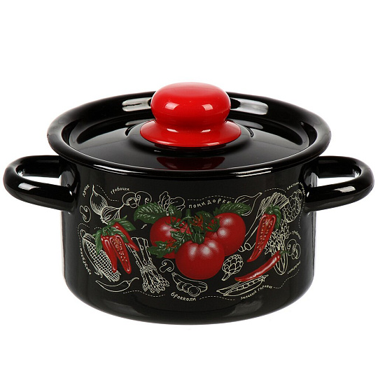 Кастрюля эмалированная сталь, 1.5 л, с крышкой, крышка сталь, цилиндрическая, СтальЭмаль, Помидорки, 1с15с/1, индукция