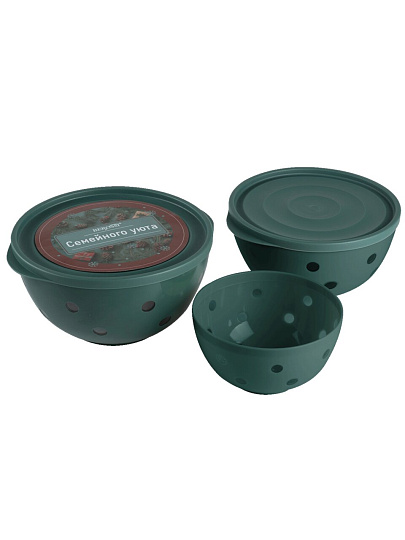 Набор салатников пластик, 3 шт, 0.7, 1.4, 2 л, Семейного уюта, Berossi, ИК 53893000, сосна