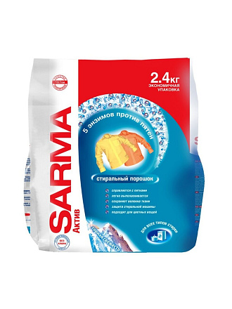 Стиральный порошок Sarma, 2.4 кг, ручной + автомат, Active Горная свежесть