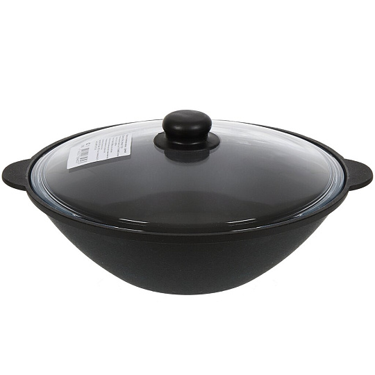 Сковорода-вок чугун, Камская посуда, с крышкой, 3.5 л, индукция, вок36