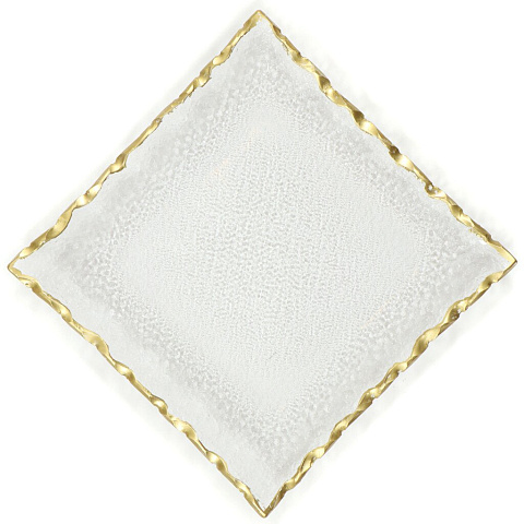 Тарелка обеденная, стекло, 20х20 см, квадратная, Золотая кайма, Y4-5017