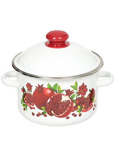 Кастрюля эмалированная сталь, 3 л, крышка сталь, цилиндрическая, Сибирские товары, Гранатовый сок, 1MD181M, индукция