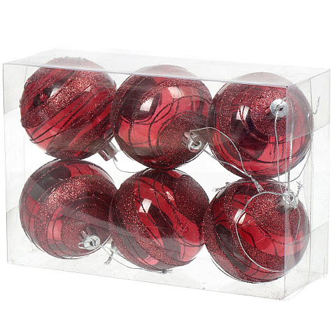 Елочный шар 6 шт, красный, 7 см, пластик, SY18CBB-124