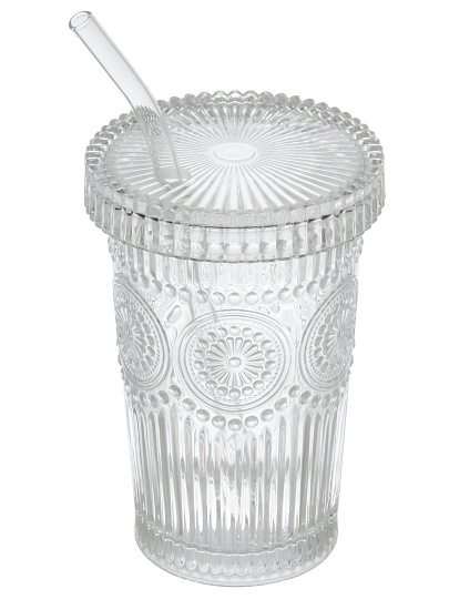 Стакан 380 мл, стекло, с трубочкой, прозрачный, B060530