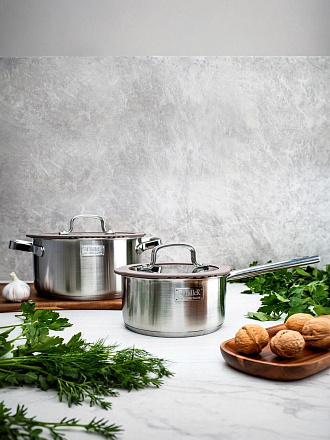 Ковш нержавеющая сталь, 1.5 л, крышка стекло, ручка нержавеющая сталь, индукция, Taller, TR-17351, 17351