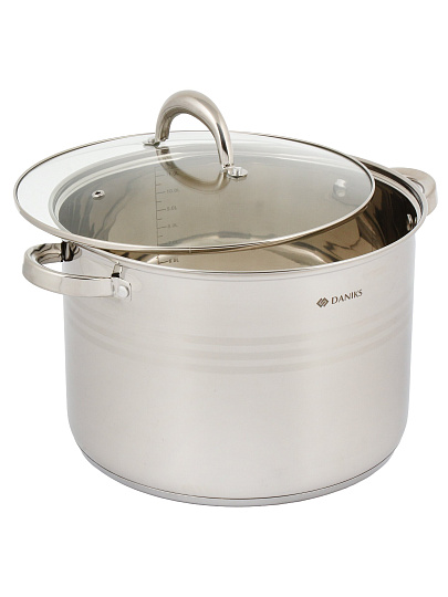 Кастрюля нержавеющая сталь, 12 л, крышка стекло, Daniks, Общепит, SP-6BP-12/SP-6BP-13, индукция