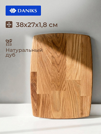 Доска разделочная дуб, 38х27х1.8 см, двусторонняя, прямоугольная, Daniks, 34122-18