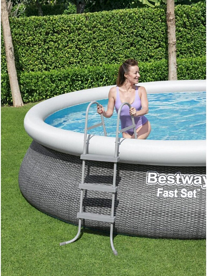 Бассейн надувной Bestway, 457х107 см, Fast Set, 57372, фильтр-насос, лестница, 12362 л