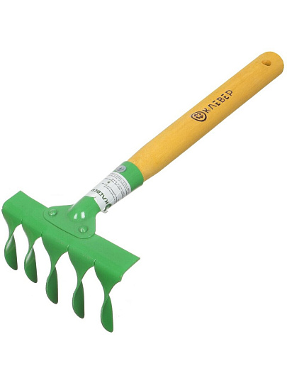 Грабли витые, 5 зуб, сталь, Клевер, клепанная тулейка, садовые, черенок деревянный, ГВ5 00-00002612