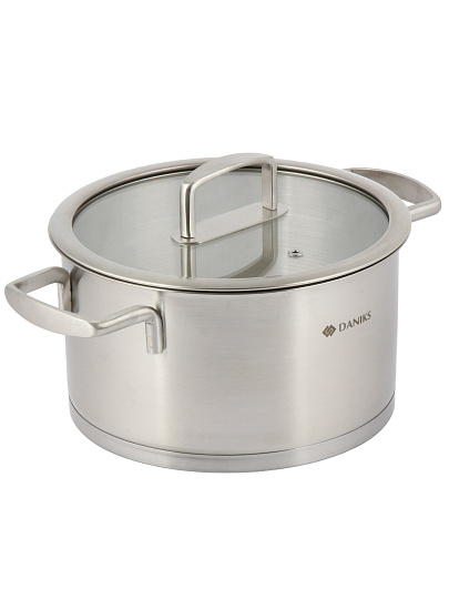 Кастрюля нерж, 4.75 л, с крыш, крыш стекло, Daniks, Тахо, индукц, SD-064-22