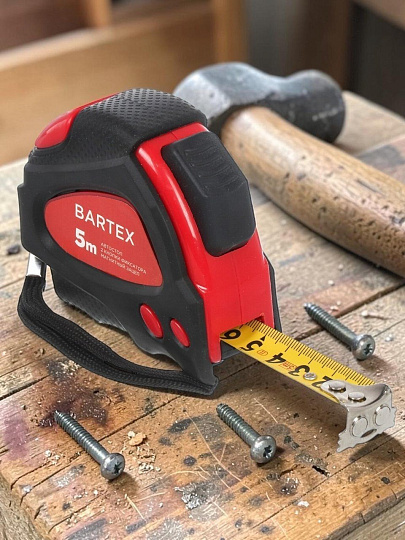 Рулетка 5 м, обрезиненный пластик, магнитный, 19 мм, автостоп, + 2 кнопки, Bartex, 32G-5019, JB 03