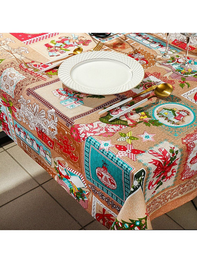 Скатерть кухонная 150х150 см, 100% хлопок, рогожка, 160 г/м2, Новогодние мотивы, ТХбК35045-1/150