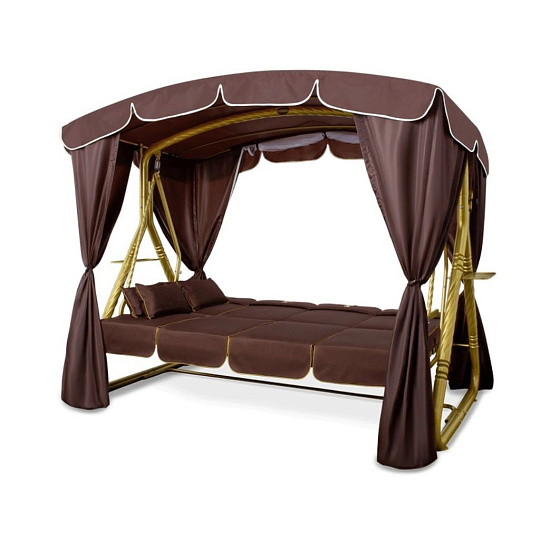 Качели садовые 4-местные, 265х143х195 см, 380 кг, Arno, Элегант Люкс+, раскладываются в кровать, с москитной сеткой, шоколадный, золотые, подушка шоколадная, 2016-КД-45/Л+, металл