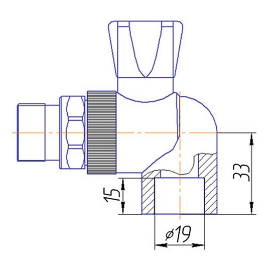 Кран для радиатора угловой, полипропилен, d20х1/2'', белый, Kalde