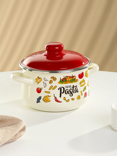 Кастрюля эмалированная сталь, 2 л, крышка сталь, коническая, Appetite, Pasta Italian, 1с45я, индукция