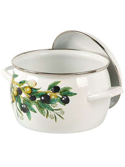 Кастрюля эмалированная сталь, 3.5 л, крышка сталь, полусфера, ЛЗЭП, Оливковая ветвь, С-4213АП2/4, индукция