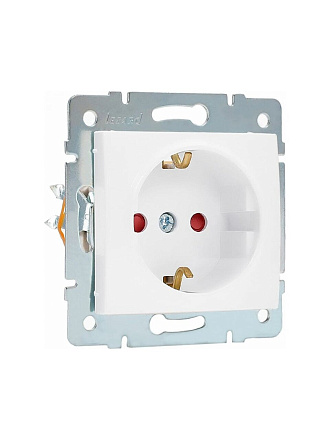 Розетка 1 гнездо, с заземлением, 16 А, 220 В, с защитными шторками, пластик, IP20, белая, с защитой от детей ПБТ, Lezard, Karina, 707-0288-124B