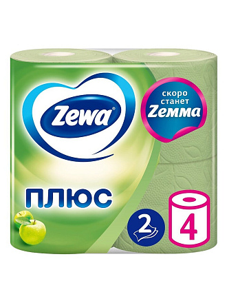 Туалетная бумага Zewa, Яблоко, 2 слоя, 4 шт, 23 м, с втулкой, зеленая