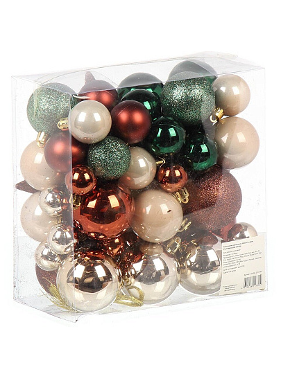 Елочный шар 51 шт, шампань, кофе, зеленый, пластик, верхушка звезда, SYQB- 0124199