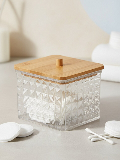 Контейнер для ватных дисков, квадратная, пластик, прозрачная, Y4-11324