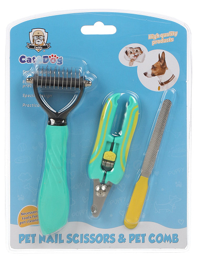 Набор для ухода за животными гребень для вычесывания, когтерезка и пилка, 3 шт, Y4-11409