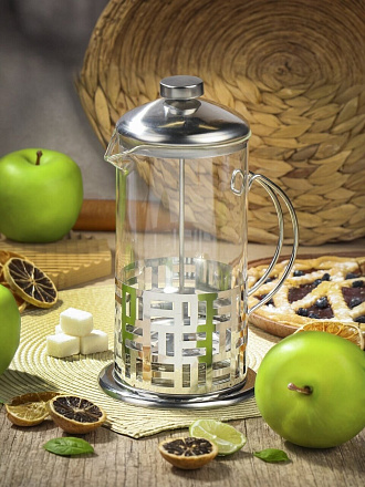 Френч-пресс 1 л, стекло, нержавеющая сталь, Daniks, Штрих