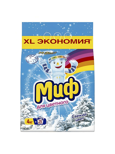 Стиральный порошок Миф, 4 кг, автомат, для цветного белья, Свежий цвет
