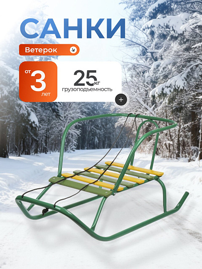 Санки Ветерок, В5/32, без рисунка, металлическая спинка, зеленые, Nika