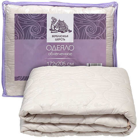 Одеяло 2-спальное, 170х210 см, Эффект персика, Верблюжья шерсть, 150 г/м2, облегченное, чехол микрофибра, кант