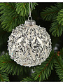 Елочный шар Серебряный лист, белый, 8 см, стекло, XF24-SC021 - фото 2