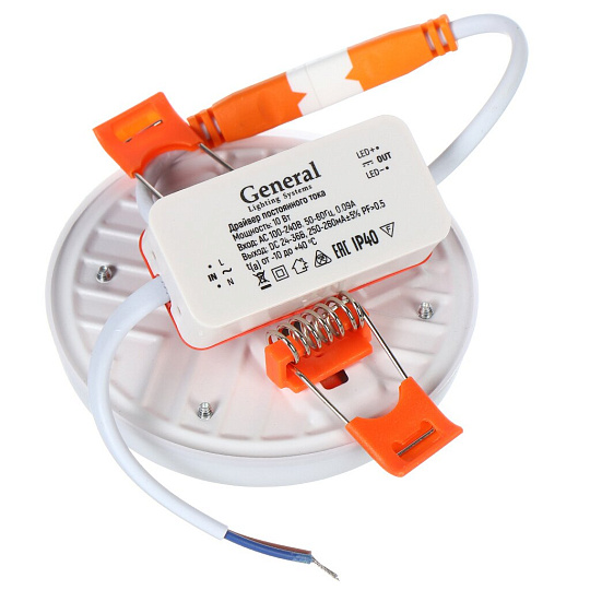 Светильник светодиодный 10BT-4К, 10 Вт, 4500 К, с креплением под любое отверстие 45-80 мм, нейтральный белый свет, General Lighting Systems, 412179