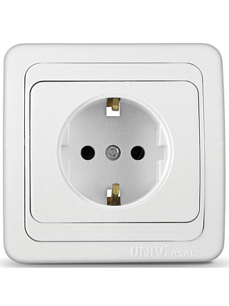Розетка скрытой установки, 1 гнездо, с заземлением, 16 А, керамика, белая, UNIVersal, Валери, В0028