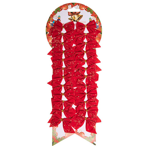 Набор елочных украшений Банты, 24 шт, красный, 6х5.5 см, текстиль, SYHDJ-341962A