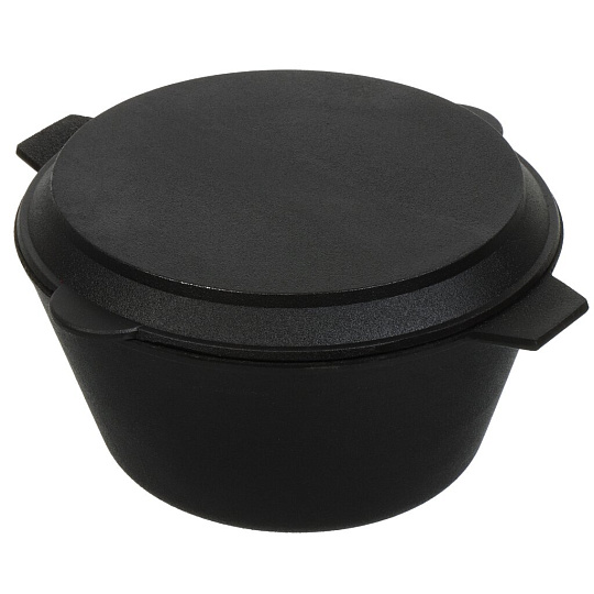 Кастрюля чугун, 2.5 л, с крышкой, крышка чугун, с чугунной крышкой-сковородой, Камская посуда, ка28, черная, индукция