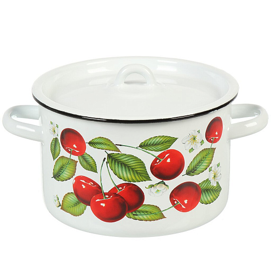 Набор посуды эмалированная сталь, 3 предмета, кастрюли 1.5, 2.9, 4.5 л, индукция, СтальЭмаль, Вишня ягоды, 1с33
