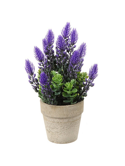 Цветок искусственный декоративный Композиция фиолетовых цветов, в кашпо, 22х5.5 см, A300099