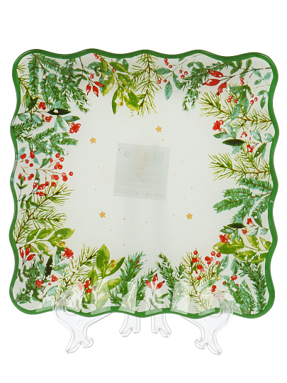 Блюдо стекло, квадратное, 20х20 см, рифленое, Еловая ветвь, Daniks