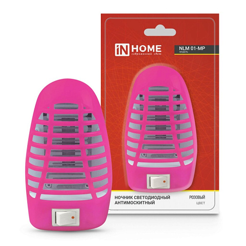 Ночник In Home, NLM 01-MP, в розетку, пластик, 230 В, москитный, светодиодный, с выключателем, розовый
