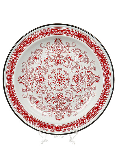 Блюдо эмалированная сталь, 3.5х35.5 см, красное, Индийский-2, Сибирские товары, С0808.0*66