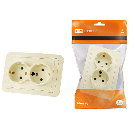 Розетка скрытой установки, 2 гнезда, с заземлением, 16 А, слоновая кость, TDM Electric, Валдай, SQ1804-0110