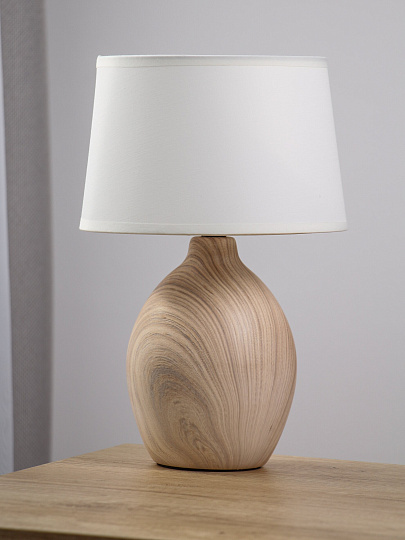 Светильник настольный E14, 40 Вт, светлое дерево, абажур белый, Rivoli, Chimera, 7072-503, керамика