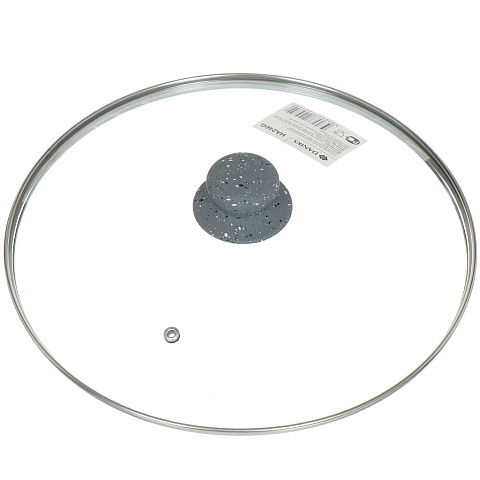 Крышка для посуды стекло, 28 см, Daniks, Серый Мрамор, металлический обод, кнопка бакелит, HA246G